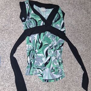 Speechless Green and Black Wrap Blouse